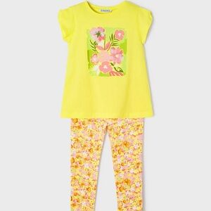 Size 5 Girls Mayoral Yellow Floral Tee with Pink Floral Leggings Set